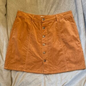 Corduroy Button-Front Brown Skirt